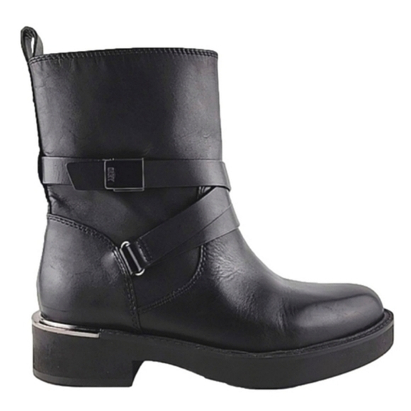 NWT DKNY Women's Taeta Black Leather Zip Moto Chunky Short Boots Size 8.5M - Picture 2 of 16